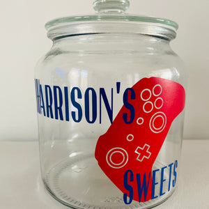 glass personalised gaming snack jar with controller image