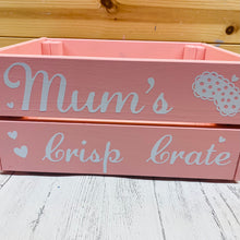 Load image into Gallery viewer, personalised wooden crate to fill with pamper treats with your choice of text
