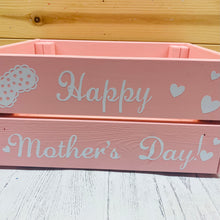 Load image into Gallery viewer, personalised wooden crate to fill with pamper treats with your choice of text
