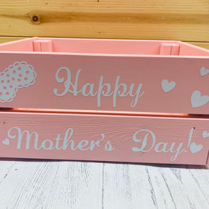 personalised wooden crate to fill with pamper treats with your choice of text