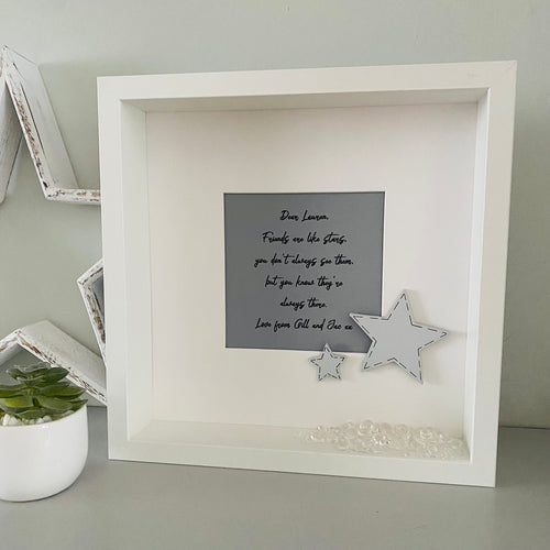 personalised friends are like stars poem framed white and grey