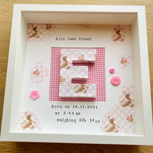 new baby girl personalised box frame with vintage decoupage