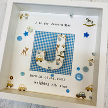 Load image into Gallery viewer, new baby personalised frame with initial in the middle
