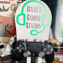 Load image into Gallery viewer, wooden gaming station stand for controller and headset
