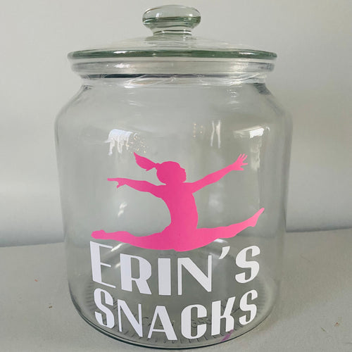 Personalised clear snack jar with gymnast image