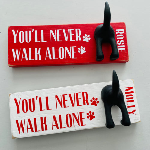 wooden plaque you'll never walk alone dog lead hook with dog tail hooks