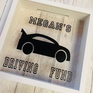 personalised driving fund money box frame