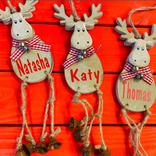 personalised hanging reindeer christmas decoration