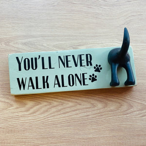 wooden plaque you'll never walk alone dog lead hook with dog tail hooks