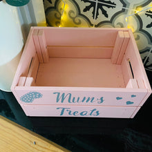 Load image into Gallery viewer, personalised wooden crate to fill with pamper treats with your choice of text
