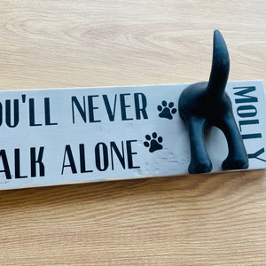 wooden plaque you'll never walk alone dog lead hook with dog tail hooks and name