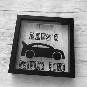 personalised driving fund money box frame