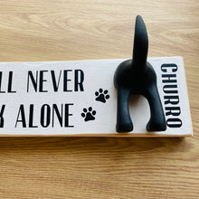 Load image into Gallery viewer, wooden plaque you&#39;ll never walk alone dog lead hook with dog tail hooks and name
