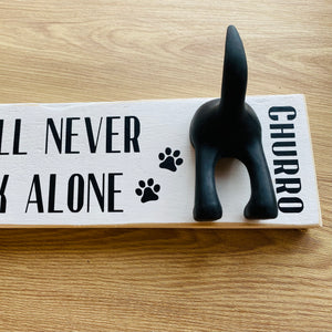 wooden plaque you'll never walk alone dog lead hook with dog tail hooks and name