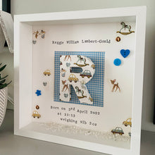 Load image into Gallery viewer, new baby personalised frame with initial in the middle
