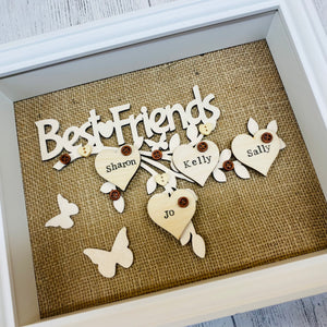 best friends framed family tree with names on hearts