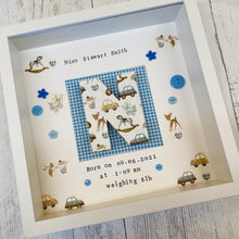 Load image into Gallery viewer, new baby personalised frame with initial in the middle
