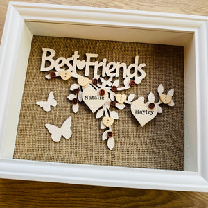 best friends framed family tree with names on hearts