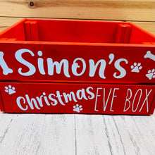 Load image into Gallery viewer, painted wooden crate christmas eve crate for pets personalised
