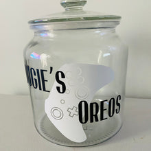 Load image into Gallery viewer, glass personalised gaming snack jar with controller image
