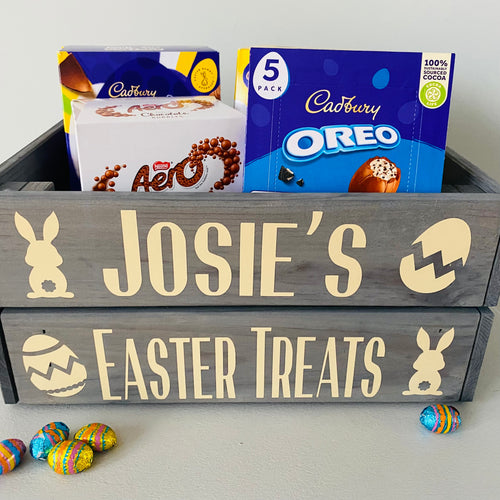 grey rustic style personalised easter crate