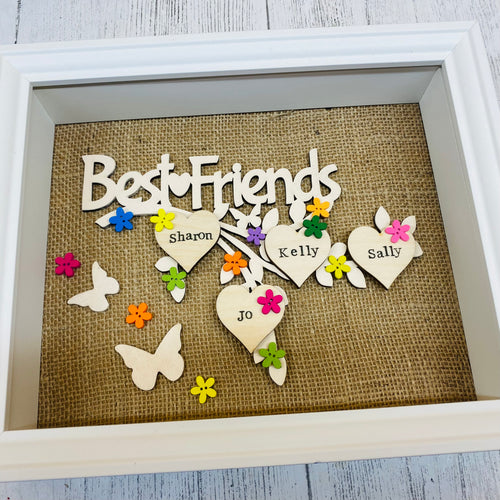 best friends framed family tree with names on hearts
