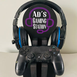 wooden gaming station stand for controller and headset