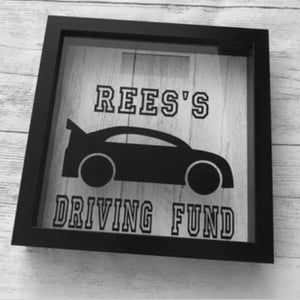 personalised driving fund money box frame