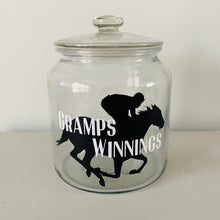 Load image into Gallery viewer, glass jar with horse image personalised racing fund jar
