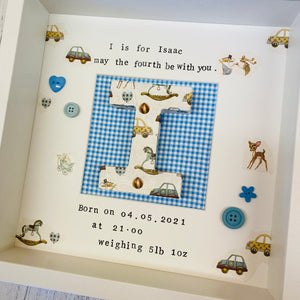 new baby personalised frame with initial in the middle