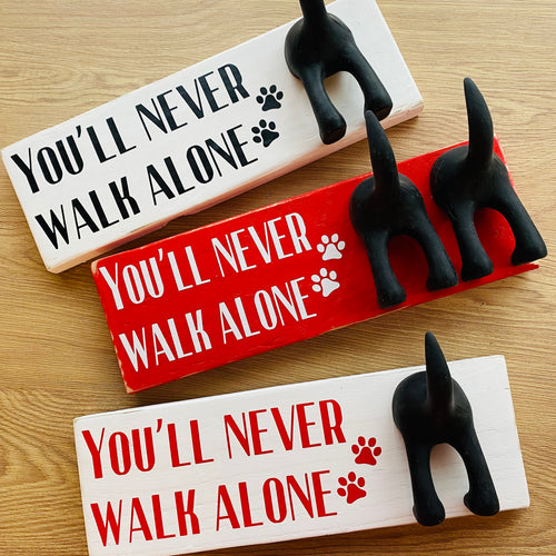 wooden plaque you'll never walk alone dog lead hook with dog tail hooks