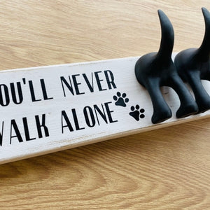 wooden plaque you'll never walk alone dog lead hook with dog tail hooks