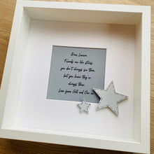 Load image into Gallery viewer, personalised friends are like stars poem framed white and grey
