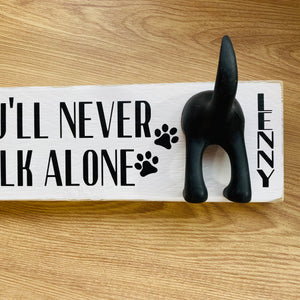 wooden plaque you'll never walk alone dog lead hook with dog tail hooks and name