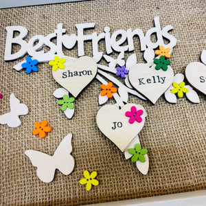 best friends framed family tree with names on hearts