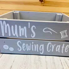 Load image into Gallery viewer, painted wooden crate personalised to keep sewing or knitting things in
