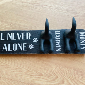 wooden plaque you'll never walk alone dog lead hook with dog tail hooks and name