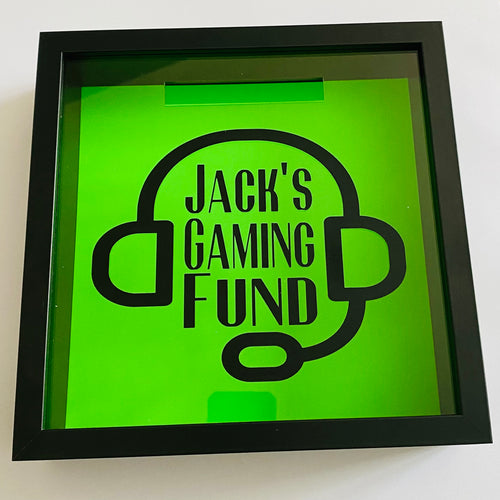 personalised gaming fund money box frame