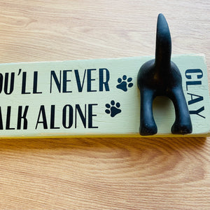 wooden plaque you'll never walk alone dog lead hook with dog tail hooks and name