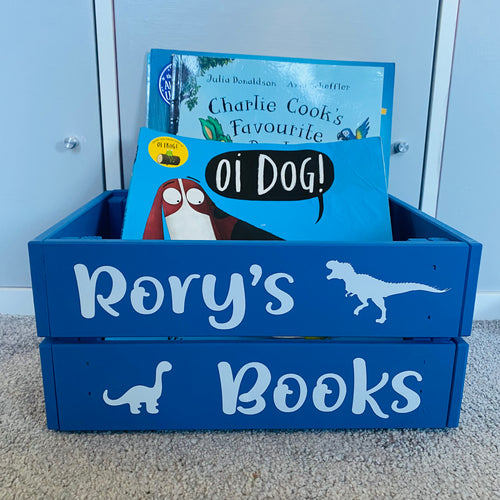 hand painted wooden book storage crate personalised 