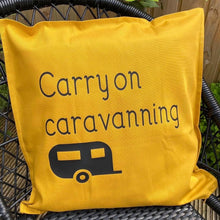 Load image into Gallery viewer, personalised caravan cushion cover 50cm x 50cm with a caravan image
